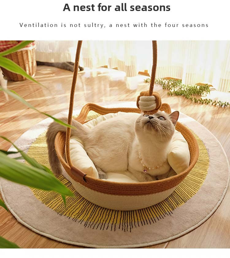 Rattan Customizable Cat Bed Woven Cat Ball Integrated Pet Bed Summer Cooling Mat Cat Bed Cat Warm Mat 