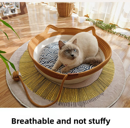 Rattan Customizable Cat Bed Woven Cat Ball Integrated Pet Bed Summer Cooling Mat Cat Bed Cat Warm Mat 