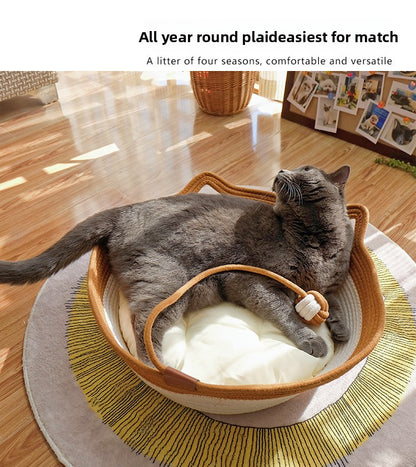 Rattan Customizable Cat Bed Woven Cat Ball Integrated Pet Bed Summer Cooling Mat Cat Bed Cat Warm Mat 
