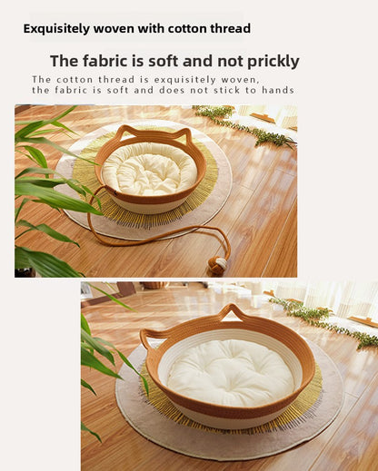 Rattan Customizable Cat Bed Woven Cat Ball Integrated Pet Bed Summer Cooling Mat Cat Bed Cat Warm Mat 